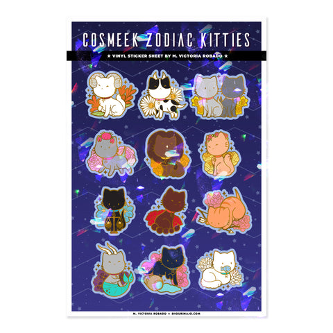 Cosmeek Zodiac Kitties Sparkly Sticker Sheet