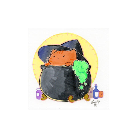 Original Orange Kitty in Cauldron 4"x4" Illustration