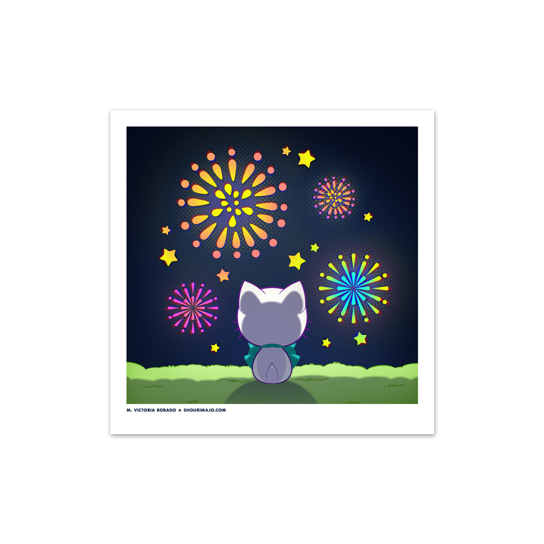 Bubble Kittea Fireworks Art Print (Signed)