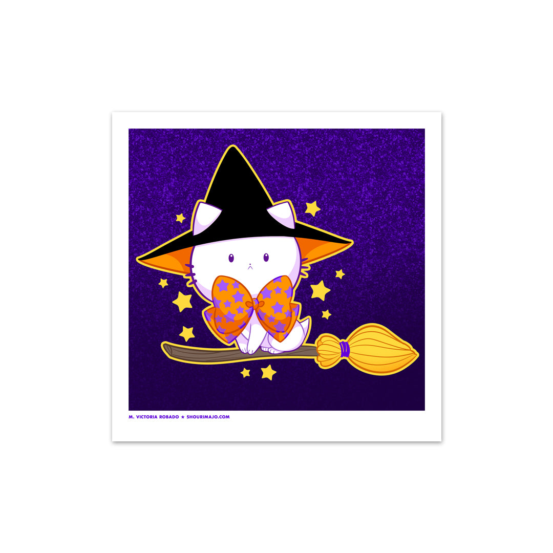 Bubble Kittea Halloween Broom Art Print (Signed)