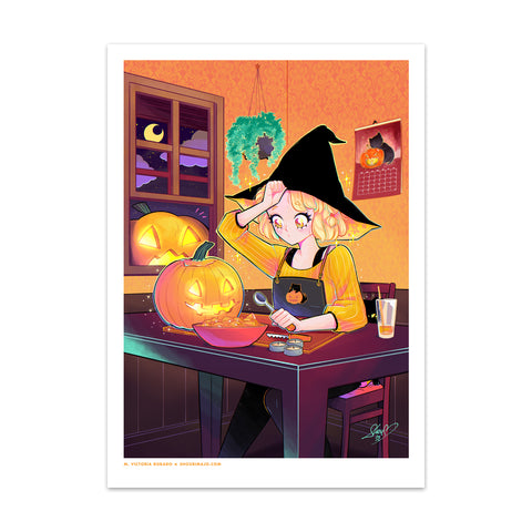 Halloween Pumpkin Carving Art Print (Signed)