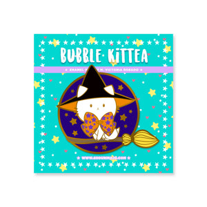 Bubble Kittea Halloween Broom Enamel Pin