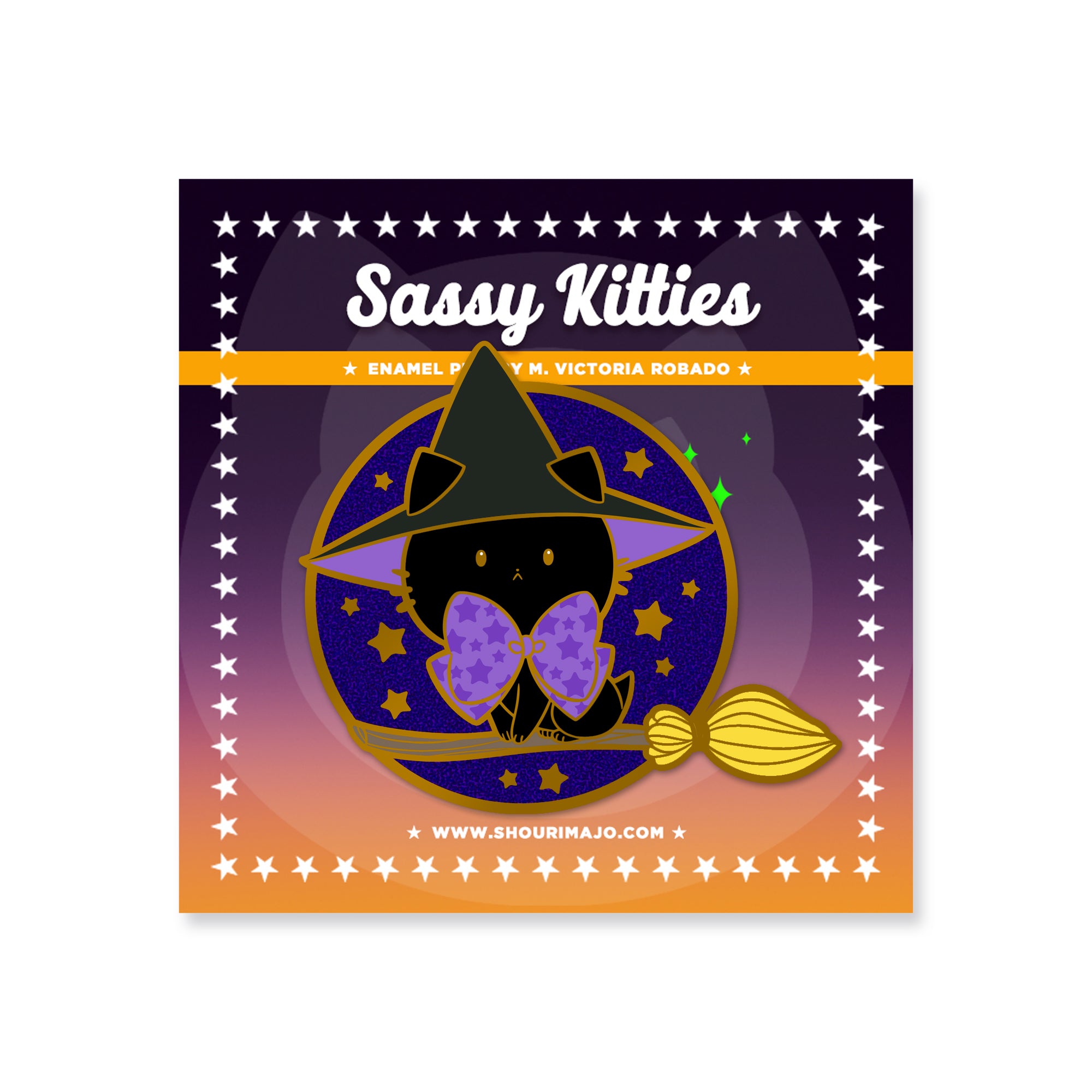 Sassy Kitties Witchy Kitties Halloween Broom Enamel Pin