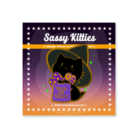 Sassy Kitties Witchy Kitties Halloween Trick-or-Treat Enamel Pin