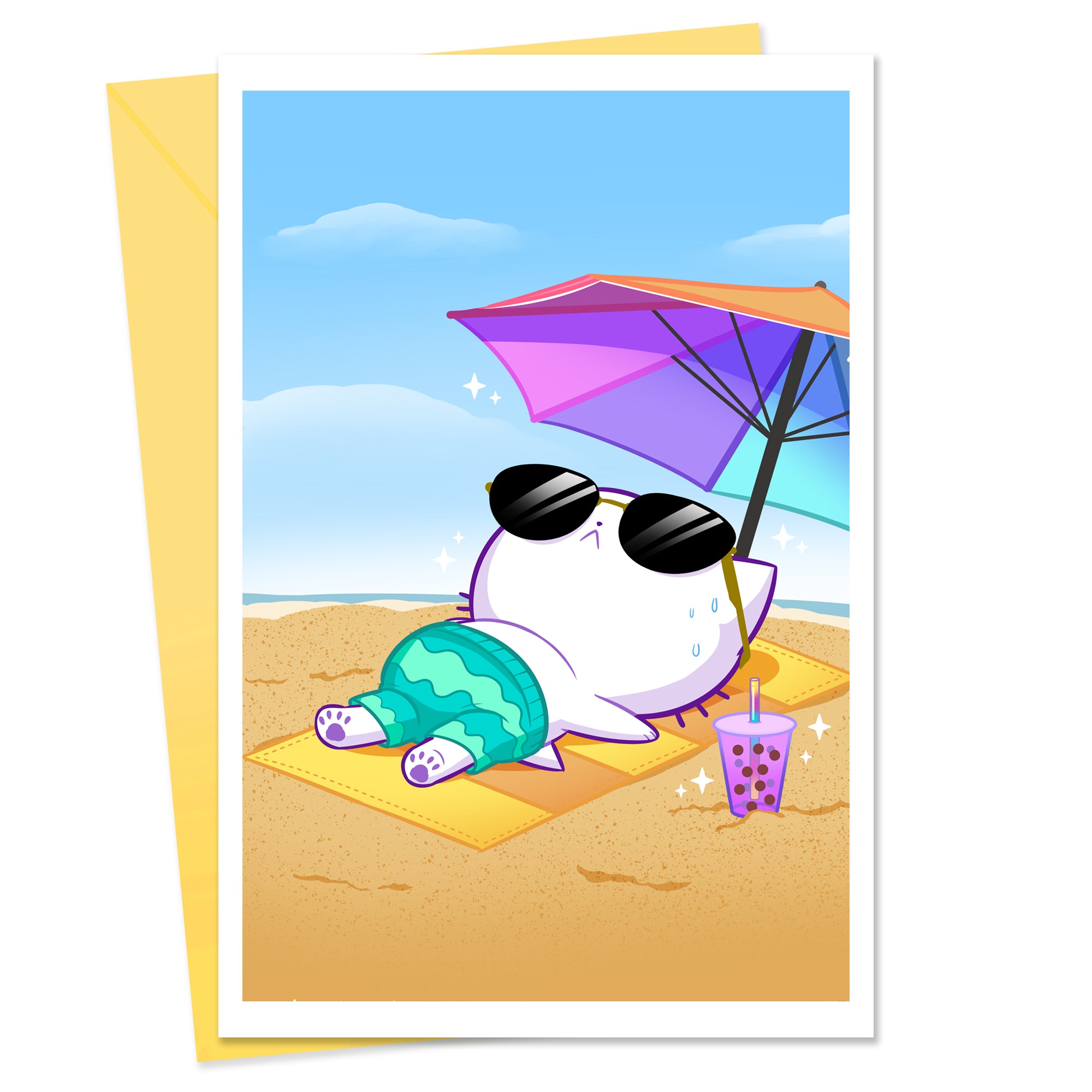 Bubble Kittea Beach Time Greeting Card