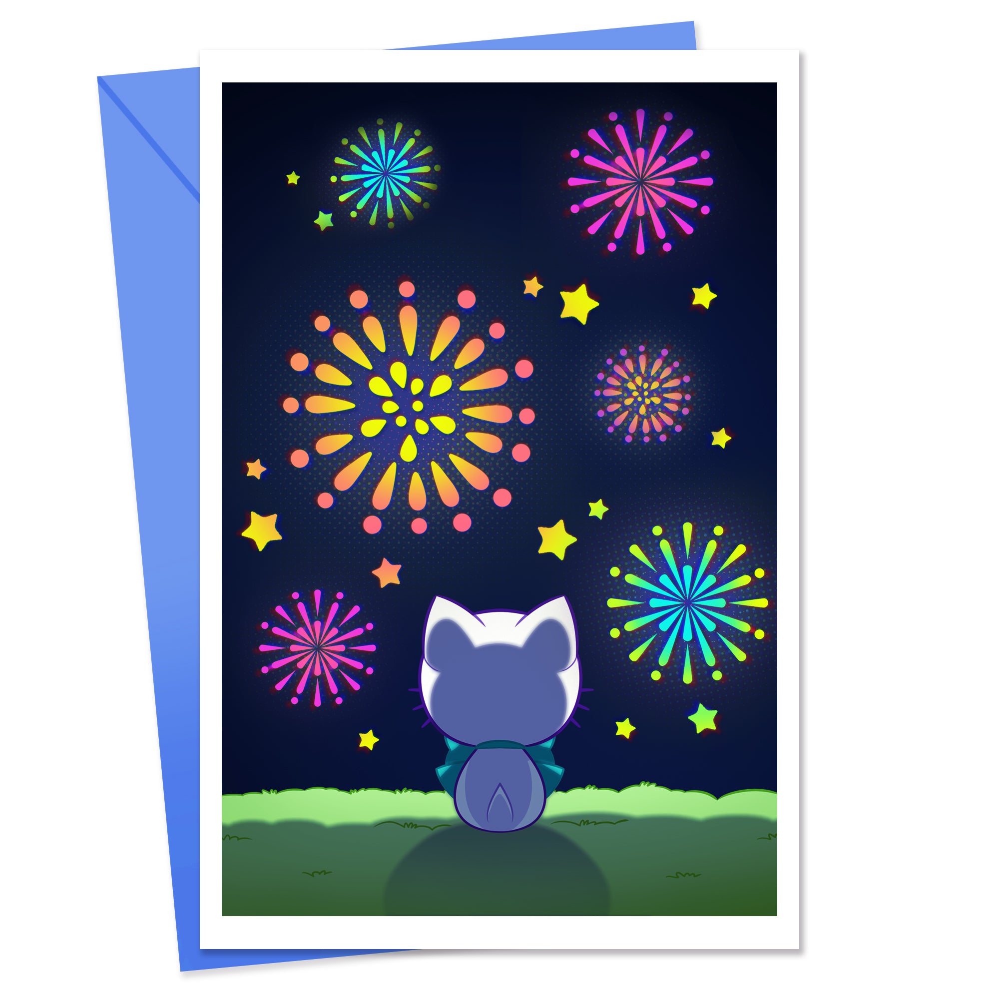 Bubble Kittea Fireworks Greeting Card