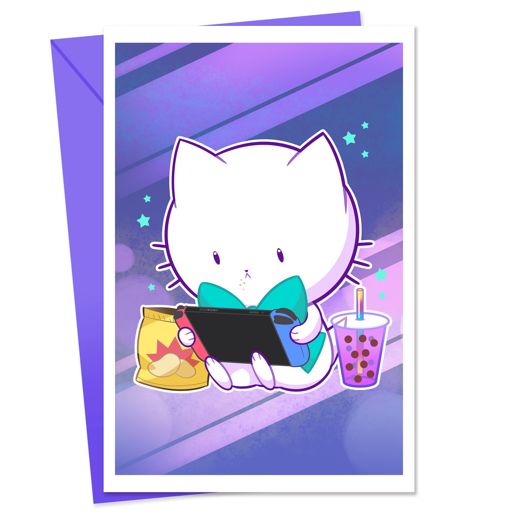 Bubble Kittea Gamer Greeting Card