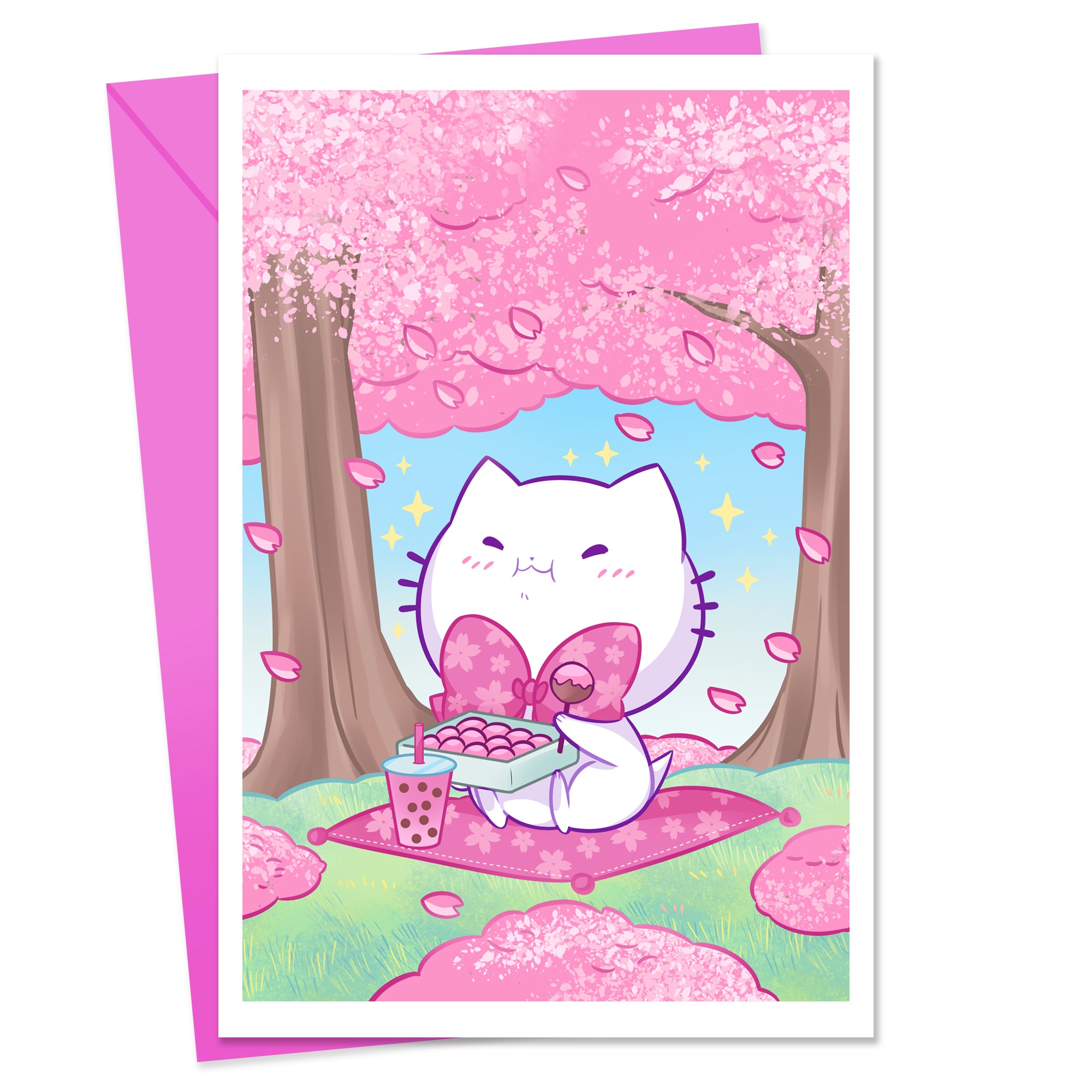 Bubble Kittea Hanami Greeting Card