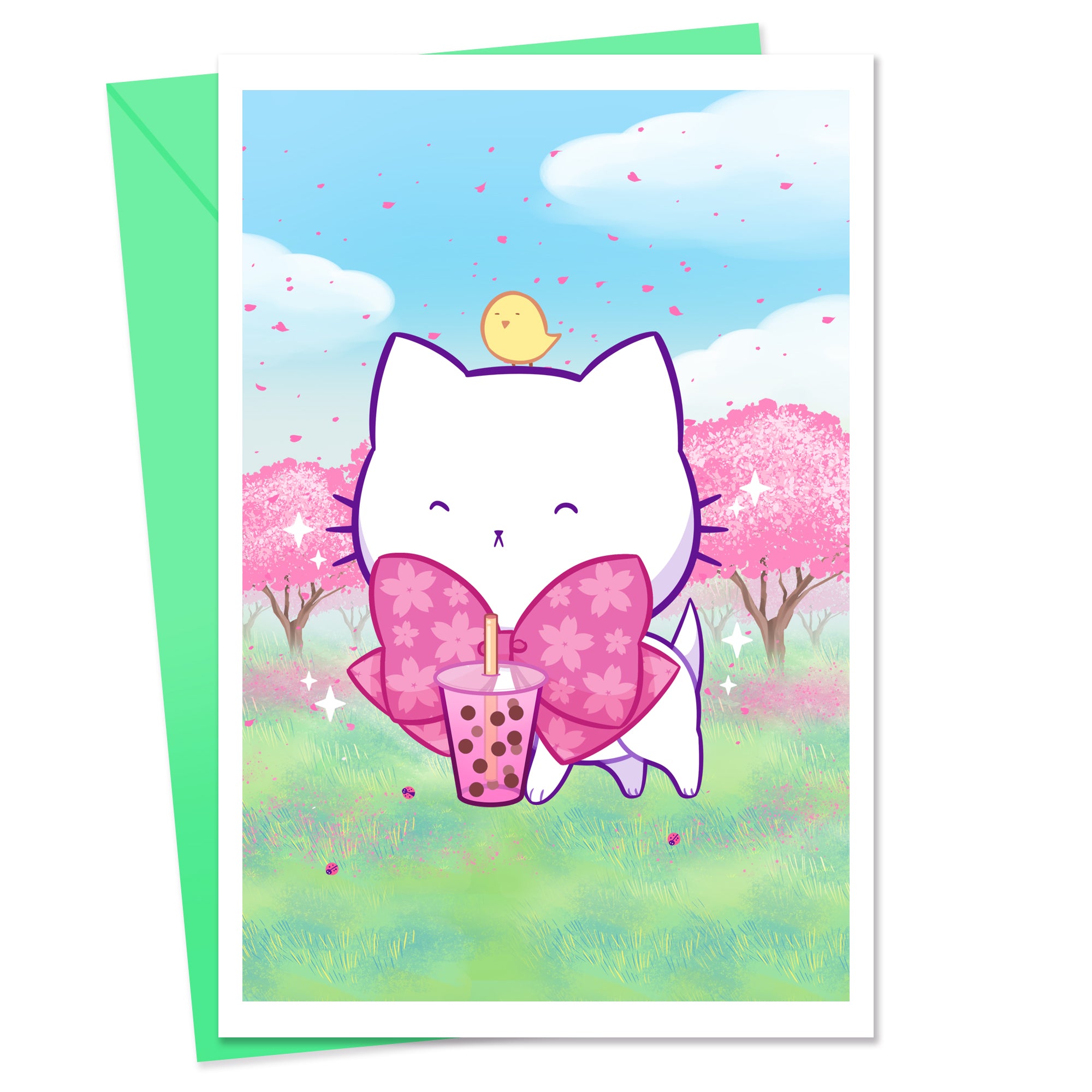 Bubble Kittea Spring Greeting Card