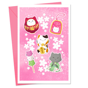 Sassy Kitties Sakura Matsuri Greeting Card