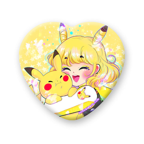 Pika Cutie Hug Heart Badge