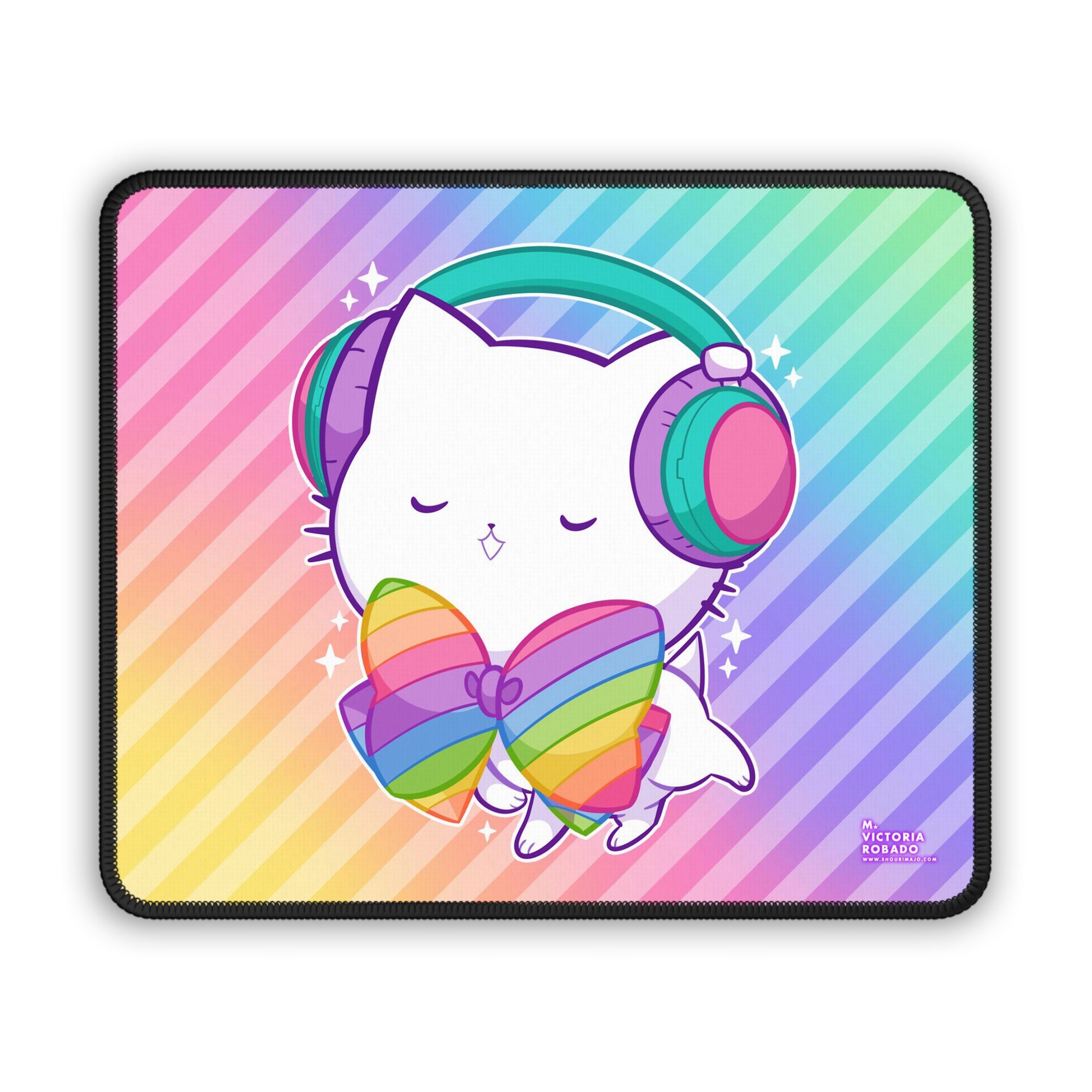 Bubble Kittea Headphones Rainbow Mousepad