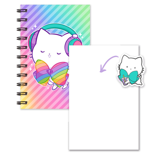 Bubble Kittea Headphones Rainbow Notebook (Lined/Sketch/Sticker Album)