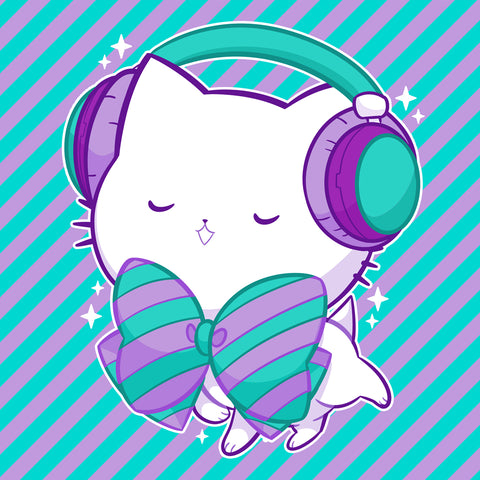 Bubble Kittea Headphones Art Print (Signed)