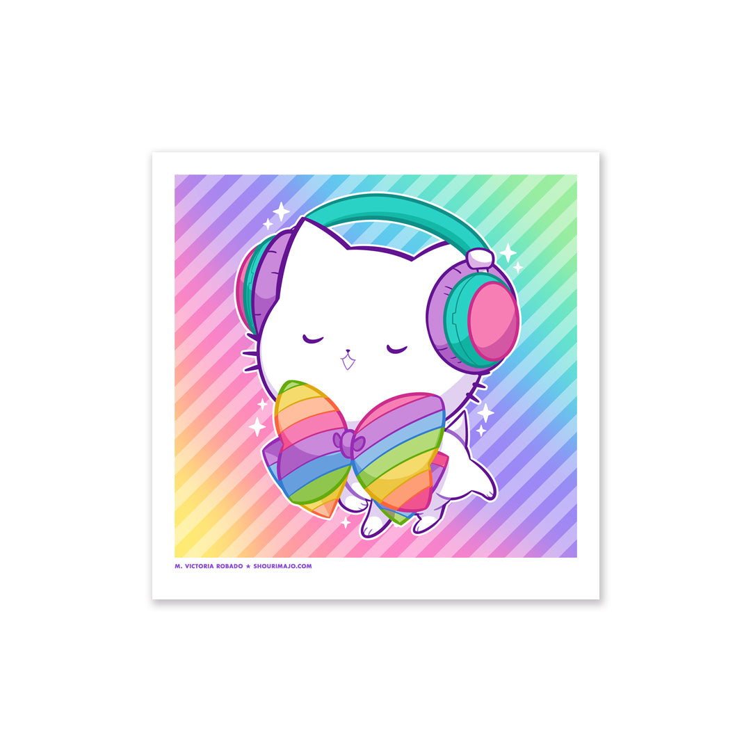 Bubble Kittea Headphones Rainbow Art Print (Signed)