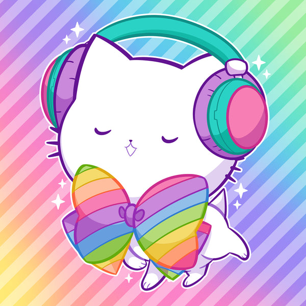 Bubble Kittea Headphones Rainbow Art Print (Signed)