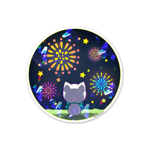Bubble Kittea Fireworks Sparkly Sticker