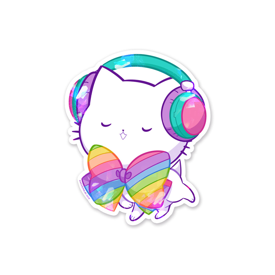 Bubble Kittea Headphones Rainbow Sparkly Sticker