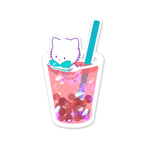 Bubble Kittea in a Cup Sparkly Sticker