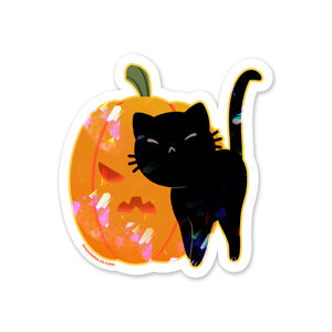 Sassy Kitties Pumpkin Patch Purr Sparkly Sticker