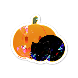 Sassy Kitties Pumpkin Patch Sleeping Sparkly Sticker