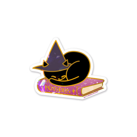 Sassy Kitties Witchy Kitties Bookworm Witch Kitty Sparkly Sticker