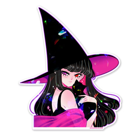 Ouija Witch & Cat Sparkly Sticker