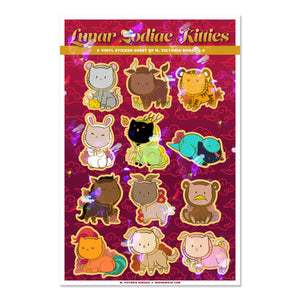 Lunar Zodiac Kitties Sparkly Sticker Sheet