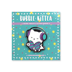 Bubble Kittea Headphones Enamel Pin