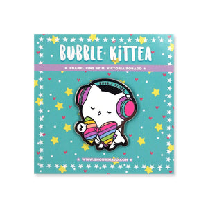 Bubble Kittea Headphones Rainbow Enamel Pin