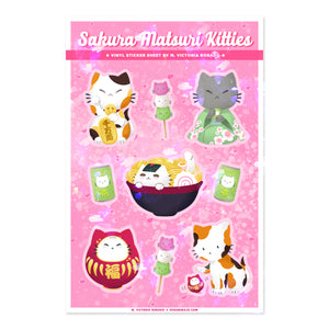 Sassy Kitties Sakura Matsuri Sparkly Sticker Sheet